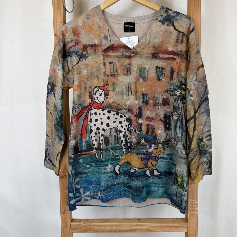 Inoah Multicolored Pattern V Neck Long Sleeve Dalmatian Tunic #1260 Size XS